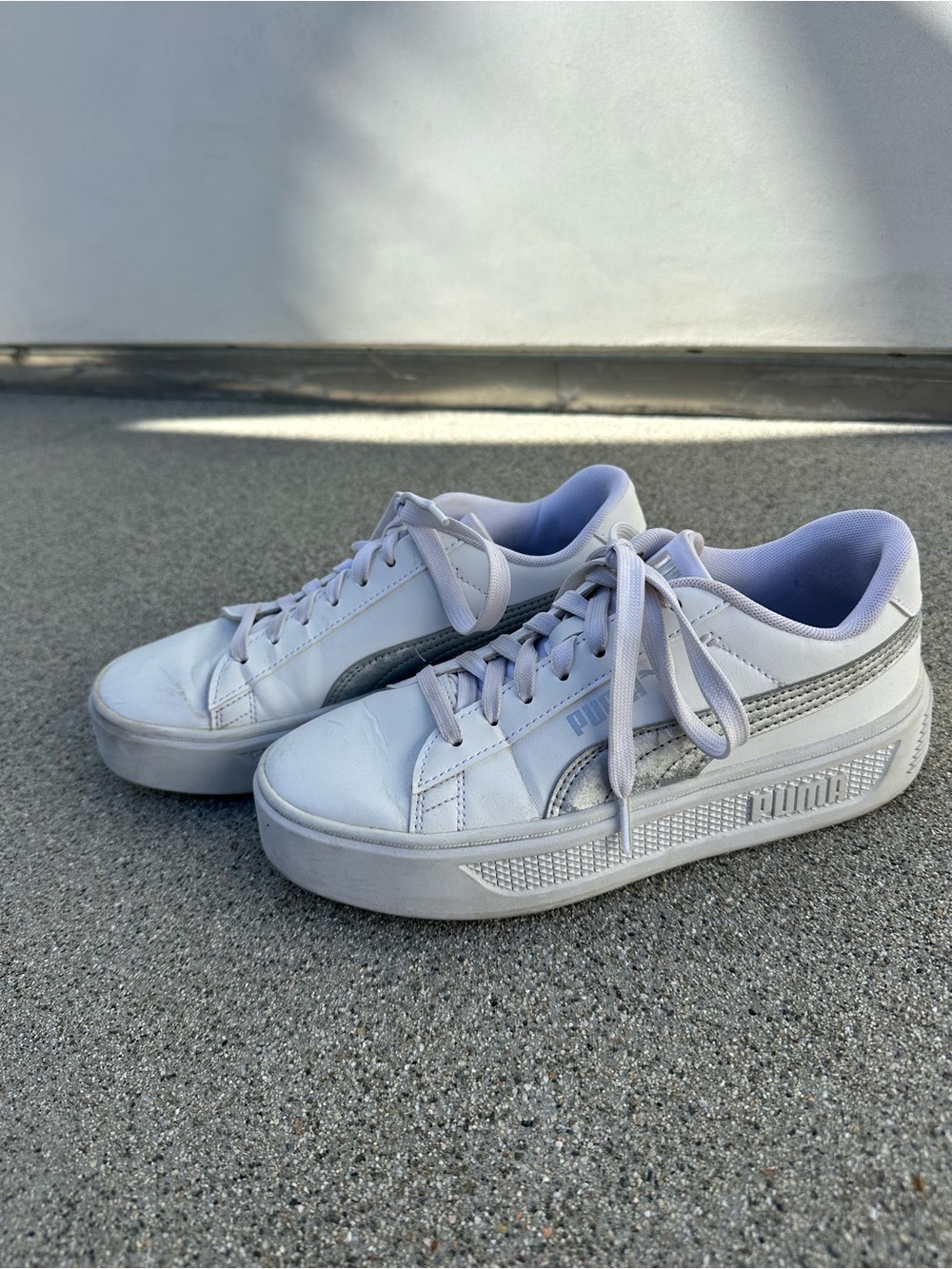 Puma White Low-Top Platform Sneakers with Light Gray Accents